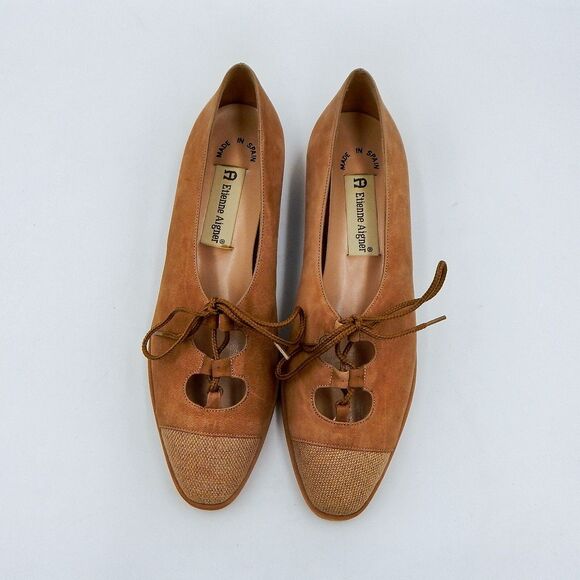 Etienne Aigner Womens Suede Flats Lace Up Casual Slip On Made In Spain Size 7 M - Picture 9 of 13